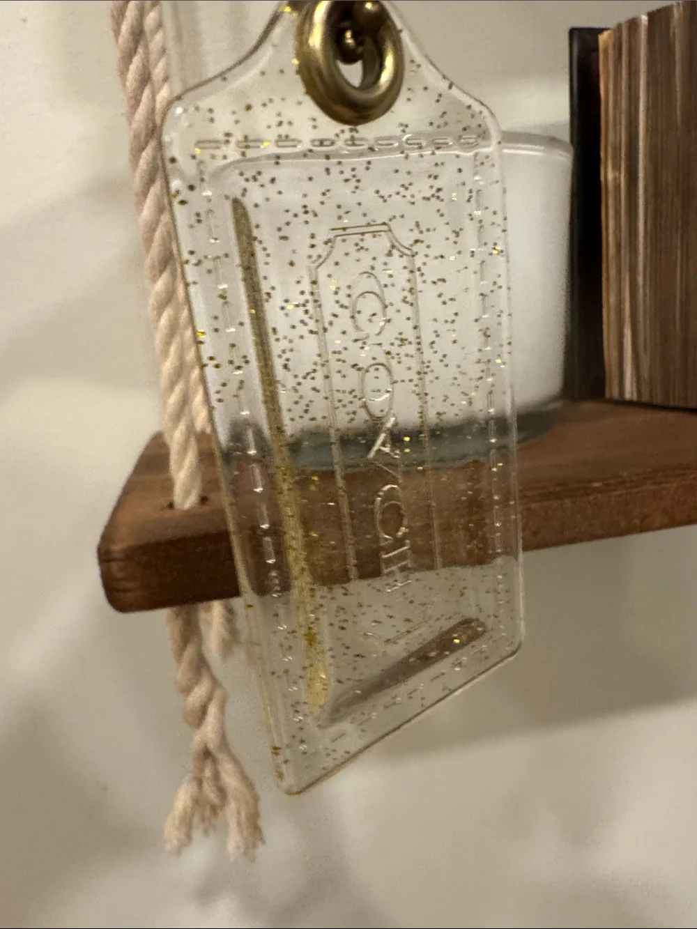 Coach Poppy Clear hangTag Keychain with Gold Glitter